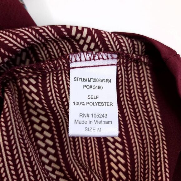 Bobeau Burgundy Tan Boat Neck Peasant Top M - Picture 7 of 8